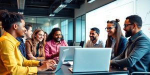A diverse group of new investors in a modern office.