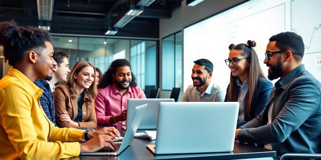 A diverse group of new investors in a modern office.