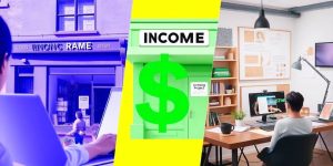 Collage of diverse income streams and financial opportunities.
