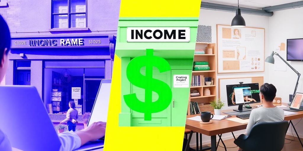 Collage of diverse income streams and financial opportunities.