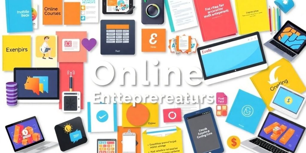 Collage of popular digital products for online income.
