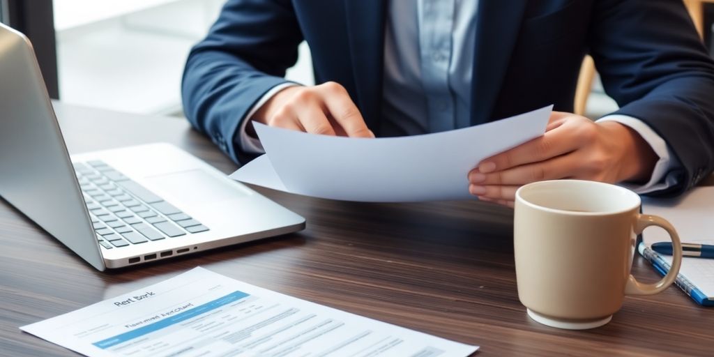 Business professional opening a new bank account paperwork.