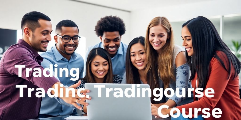 Group learning online trading in a bright, modern setting.