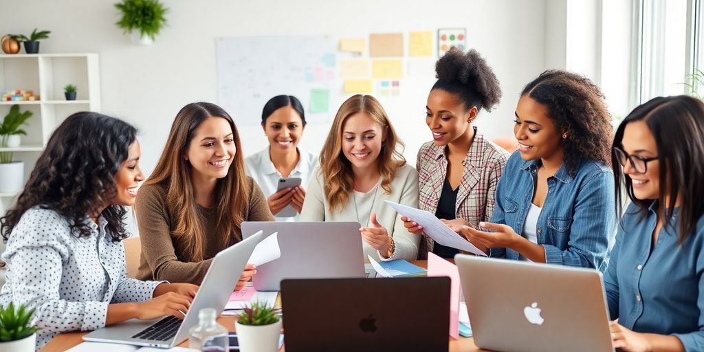 Diverse women collaborating on innovative online business ventures.