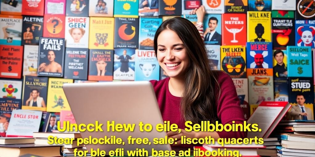 Person using laptop with colorful eBook covers around them.