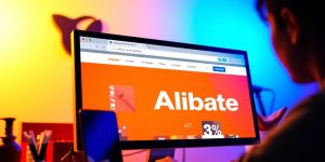 Person using Alibaba for affiliate marketing with products displayed.