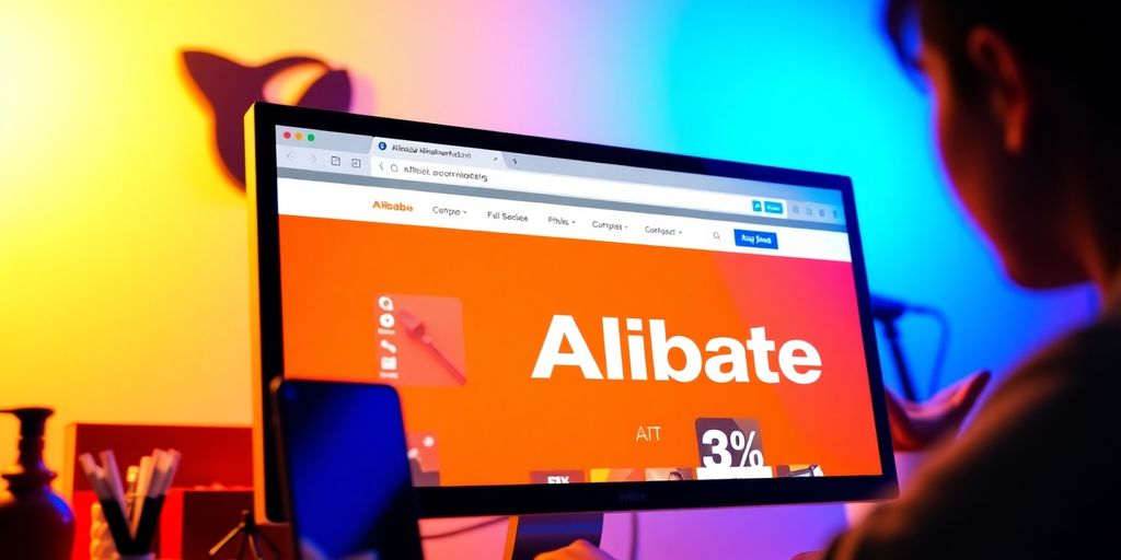 Person using Alibaba for affiliate marketing with products displayed.