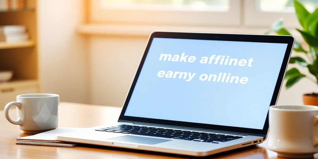 Laptop and coffee cup on a desk for online earning.