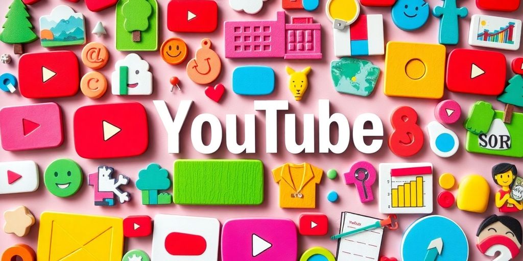 Colorful collage of YouTube icons and creative content ideas.