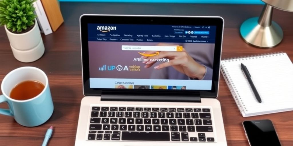 Laptop with Amazon website in a cozy workspace setting.