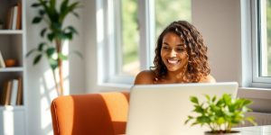 Woman working remotely on laptop