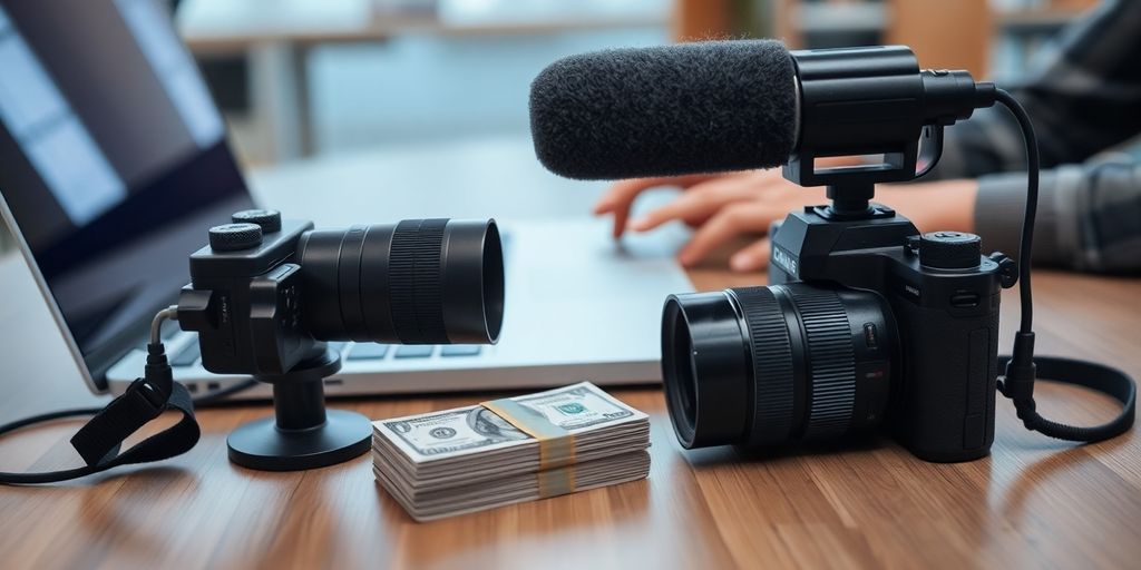 Laptop, camera, and money.